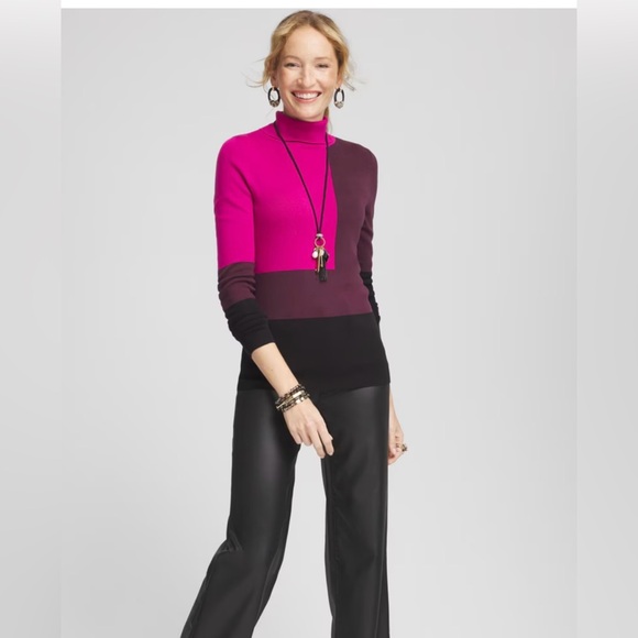SOLD NWT Chico’s Pink Black Wine Color Block Turtleneck Sweater Sz 3 (16/XL) - Picture 3 of 6